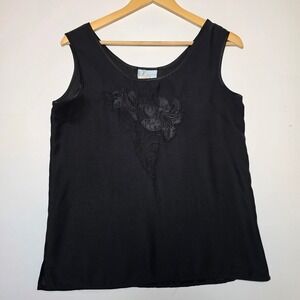 Como Floral Applique Sleeveless Tank Top Blouse Black Size 8